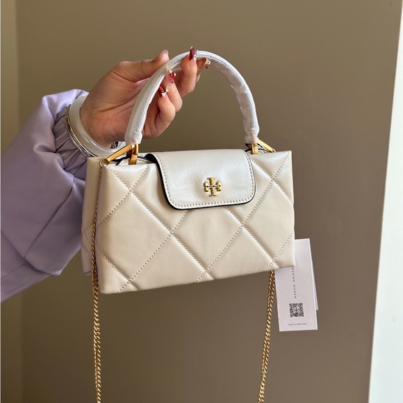 Tory Burch Handbags - Tory Burch Quilted Mini Top-Handle Satchel in Cream with Gold Hardware